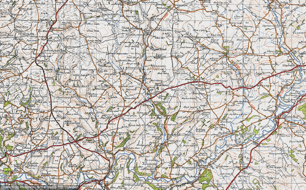 Old Map of Historic Map covering Brynclettwr in 1947