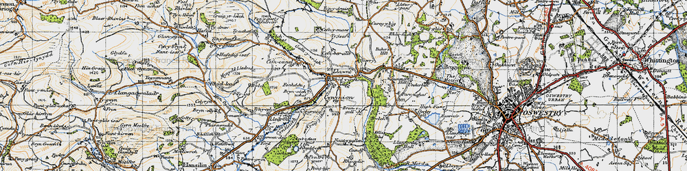Old map of Rhydycroesau in 1947