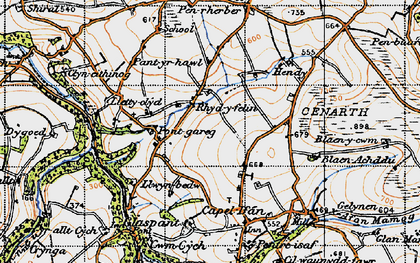 Old map of Rhydyfelin in 1947