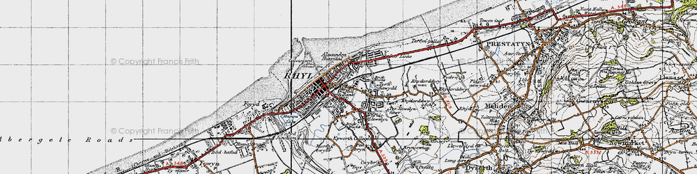 Old map of Rhyl in 1947