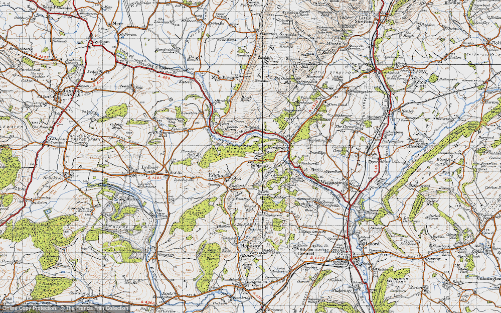 Old Map of Historic Map covering Horderley in 1947