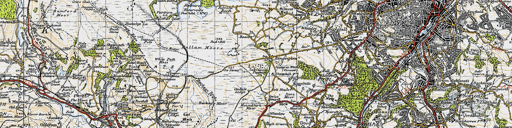 Old map of Burbage Moor in 1947