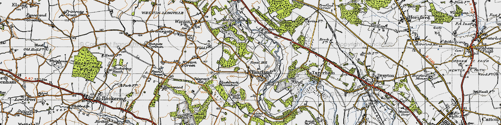 Old map of Attlebridge Hall in 1945