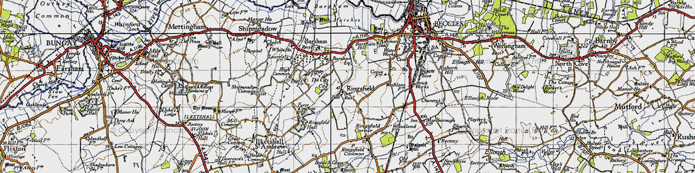 Old map of Ringsfield in 1946