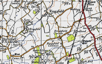 Old map of Ringsfield Corner in 1946