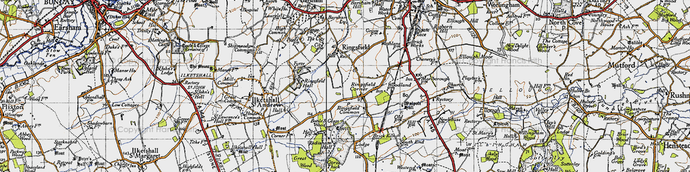 Old map of Ringsfield Corner in 1946