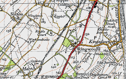 Old map of Ringwould in 1947