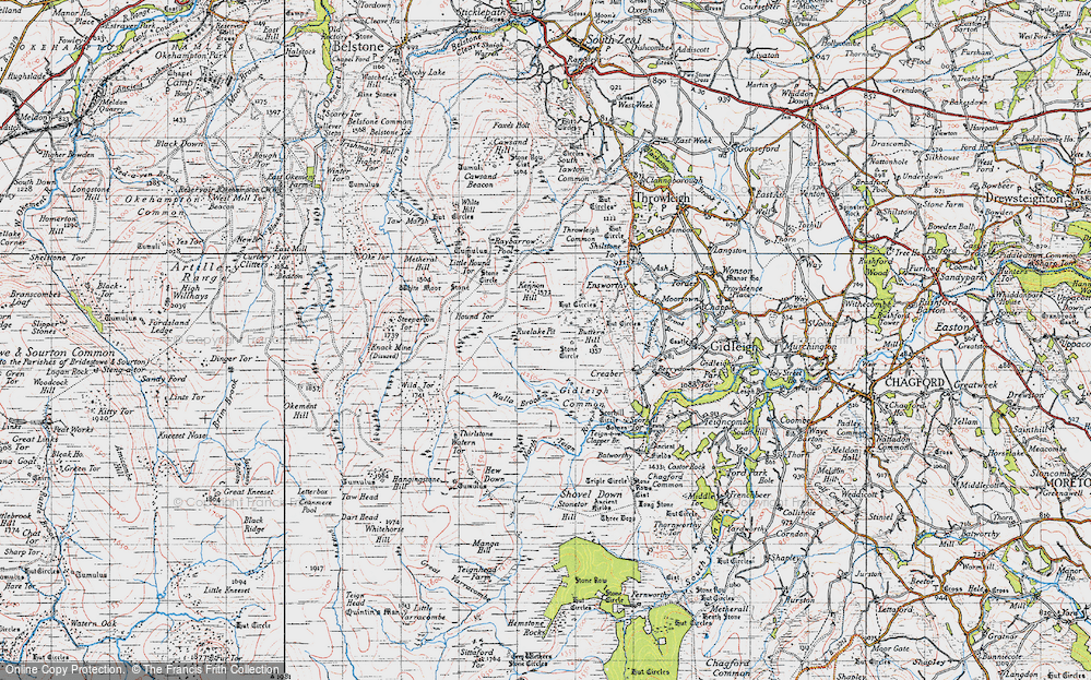 Old Map of Historic Map covering Tinner's Hut in 1946