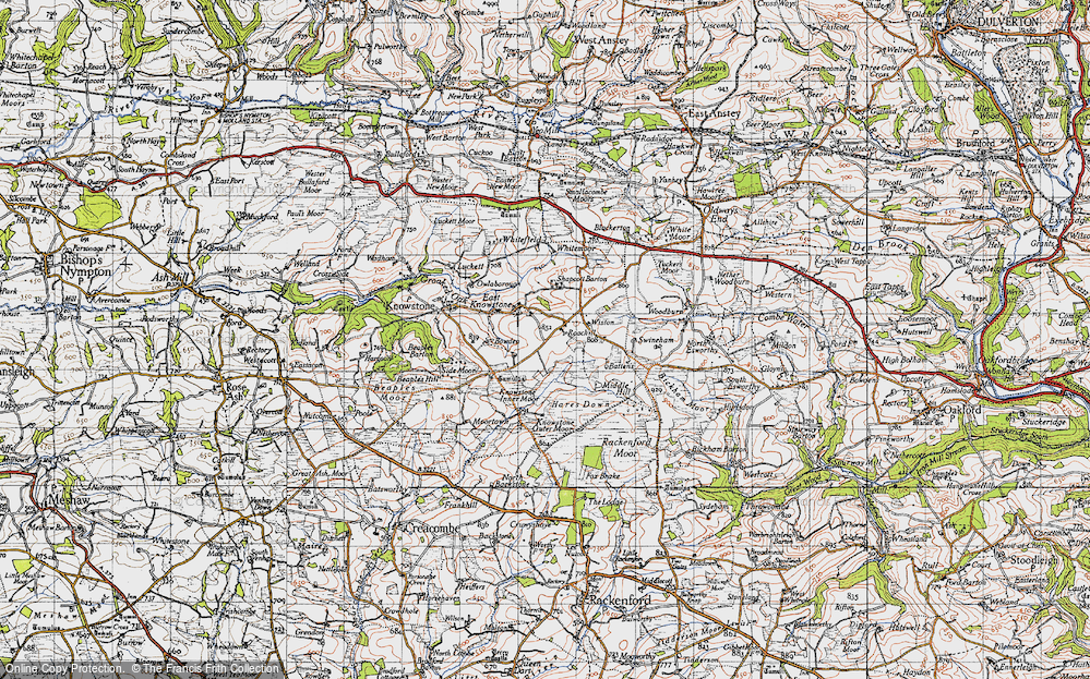 Old Map of Historic Map covering Bickham Moor in 1946