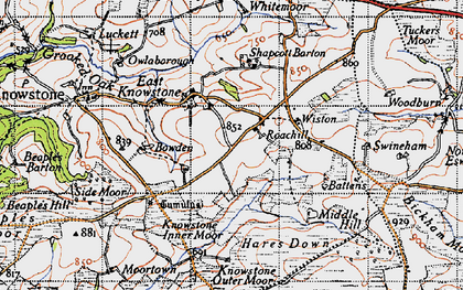 Old map of Bickham Moor in 1946