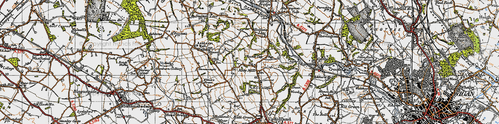 Old map of Roby Mill in 1947