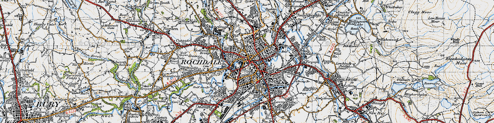 Old map of Rochdale in 1947