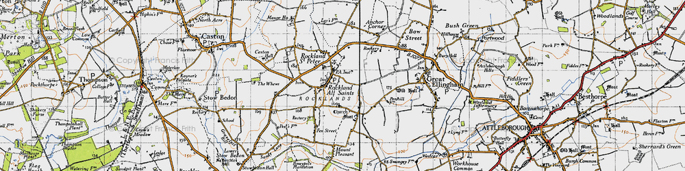 Old map of Rockland All Saints in 1946