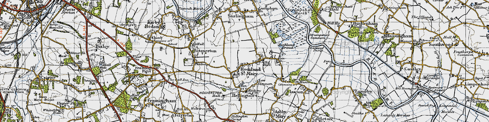 Old map of Rockland St Mary in 1946