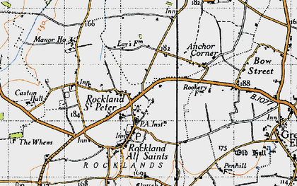 Old map of Rockland St Peter in 1946