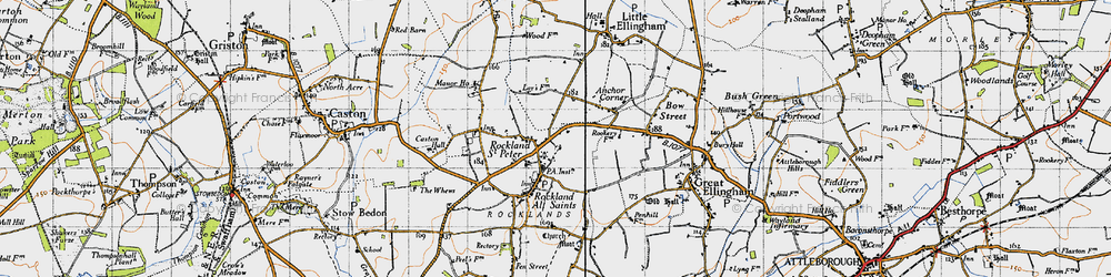 Old map of Rockland St Peter in 1946