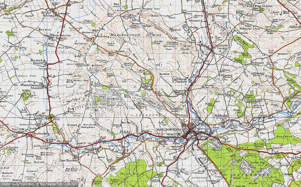 Old Map of Historic Map covering Barton Down in 1940