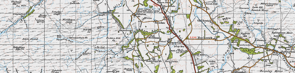 Old map of Roddam in 1947