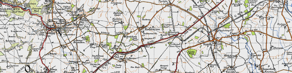 Old map of Windmill Tump (Long Barrow) in 1947