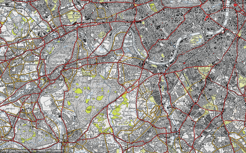 Old Map of Historic Map covering Beverley Brook in 1945