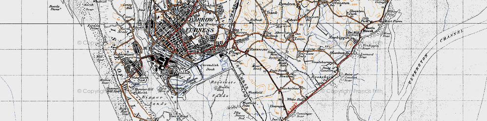 Old map of Roosecote in 1947