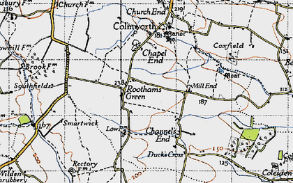 Old map of Rootham's Green in 1946
