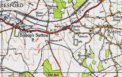 Old map of Ropley Dean in 1945