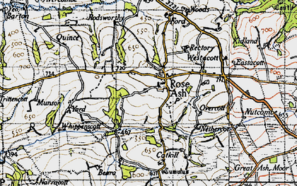 Old map of Rose Ash in 1946