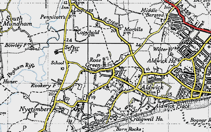 Old map of Rose Green in 1945