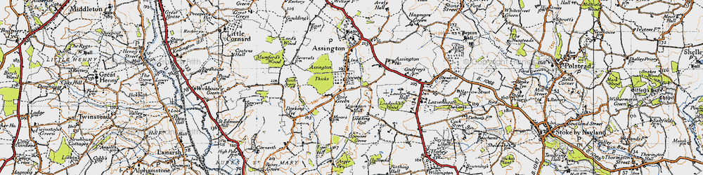 Old map of Assington Thicks in 1946