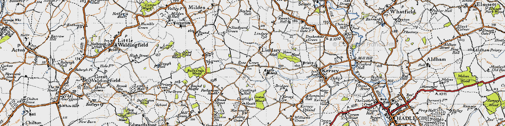 Old map of Rose Green in 1946