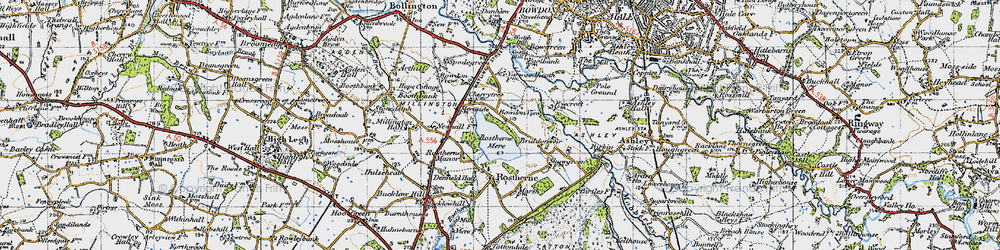 Old map of Rostherne Mere in 1947