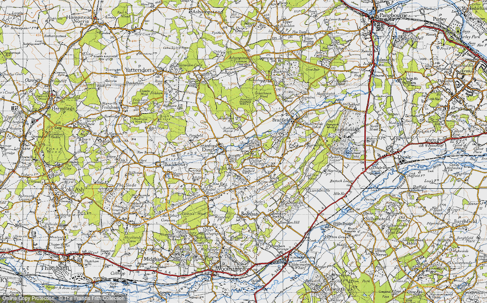 Old Map of Historic Map covering Bradfield Ho in 1945