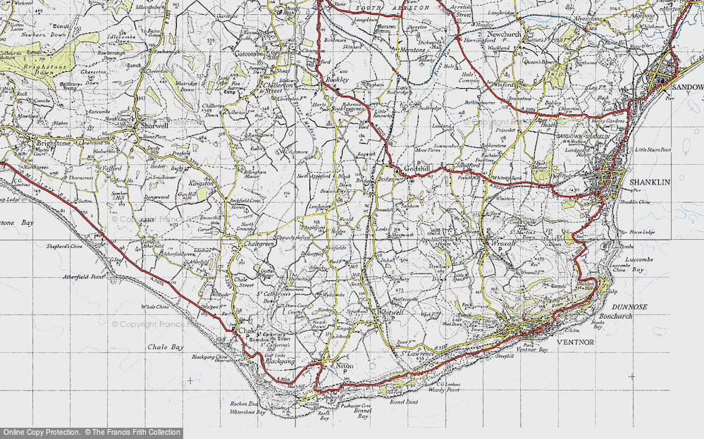 Old Map of Historic Map covering Bleak Down in 1945