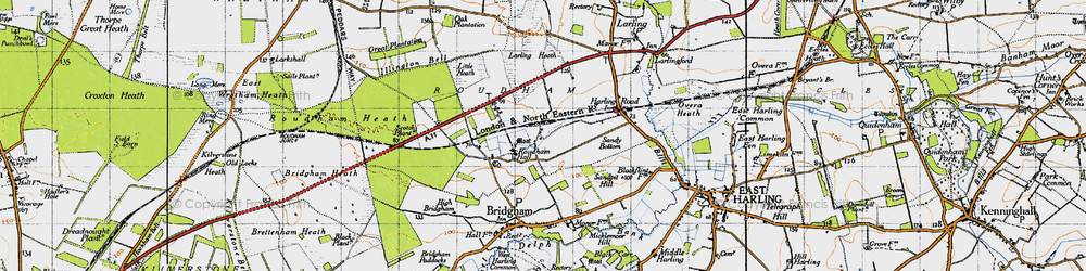 Old map of Roudham in 1946