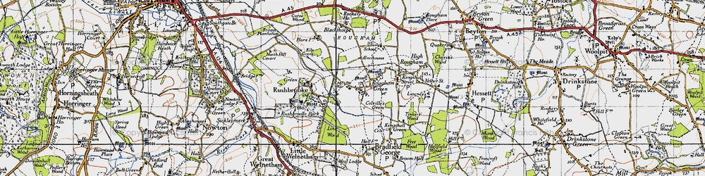 Old map of Rougham Green in 1946