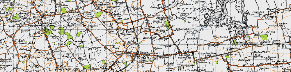 Old map of Roundbush in 1945