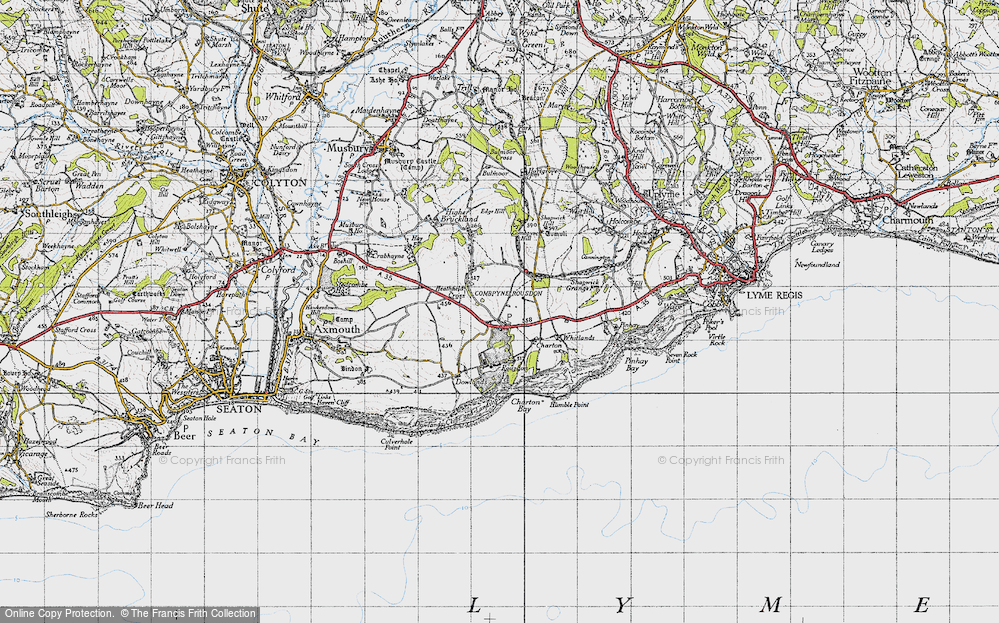 Old Map of Historic Map covering Westhayes in 1945