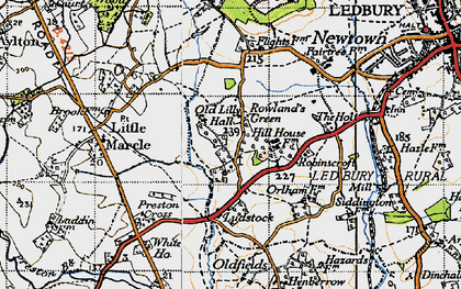 Old map of Rowland's Green in 1947