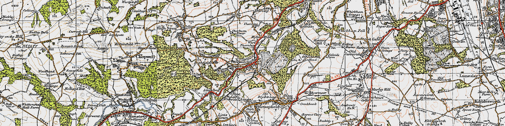 Old map of Rowlands Gill in 1947