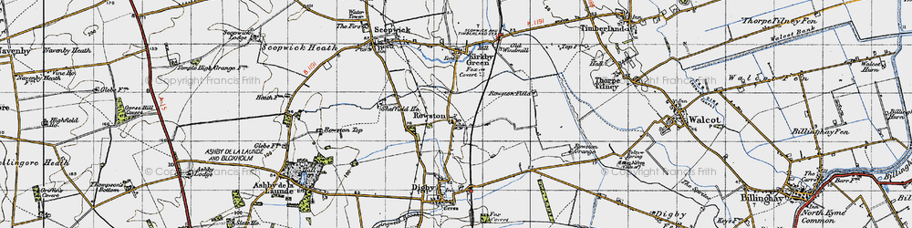 Old map of Rowston in 1947