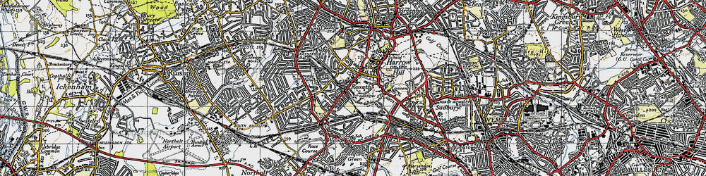Old map of Roxeth in 1945