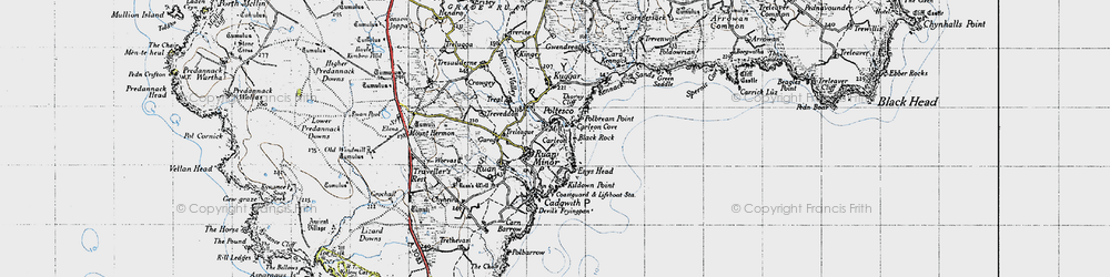 Old map of Ruan Minor in 1946