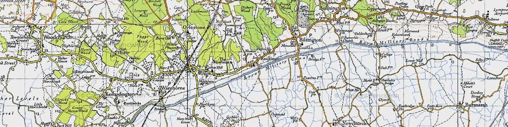 Old map of Ruckinge in 1940