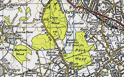 Old map of Ruislip Lido in 1945
