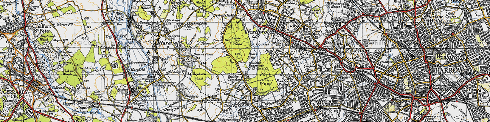 Old map of Ruislip Lido in 1945