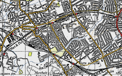 Old map of Ruislip Manor in 1945