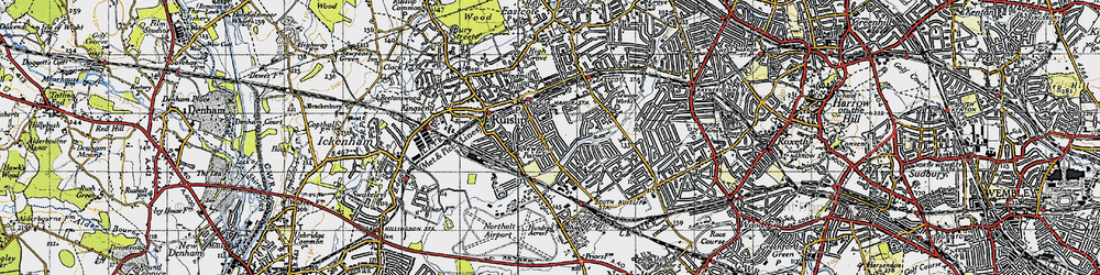 Old map of Ruislip Manor in 1945