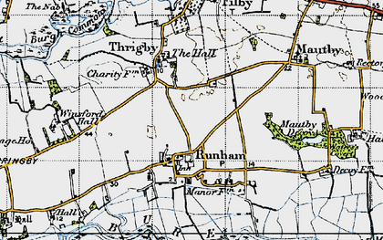 Old map of Runham in 1945