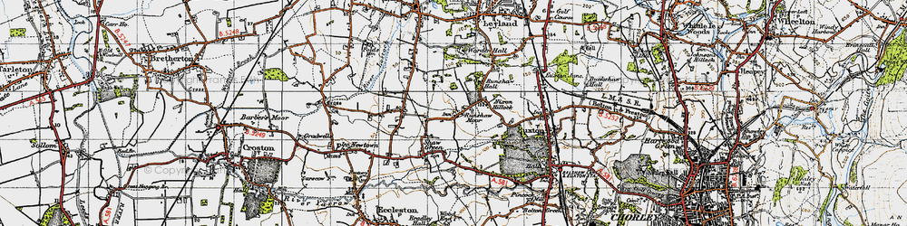 Old map of Runshaw Moor in 1947
